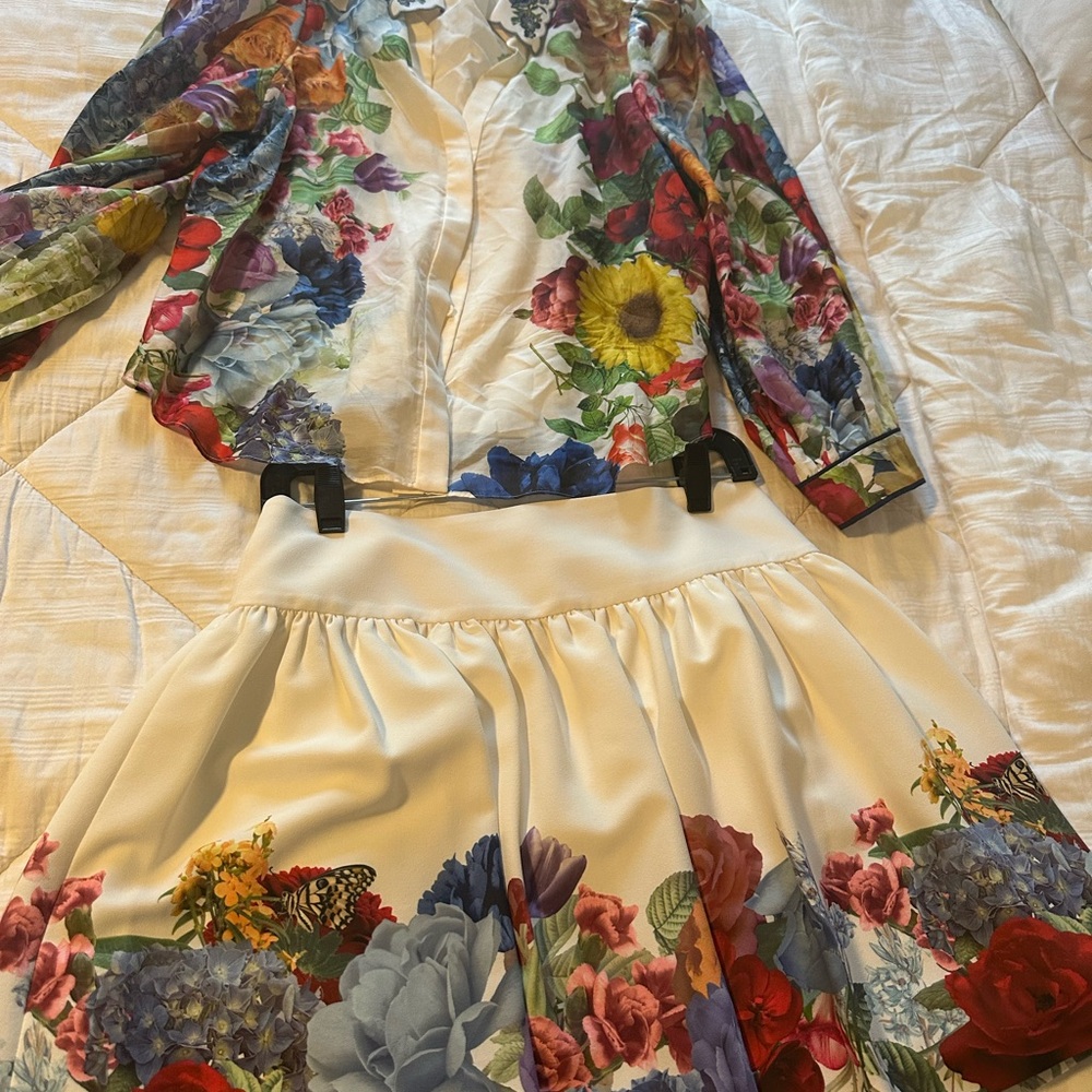 Alice + Olivia Multicolor Floral Blazer and Skirt Set
